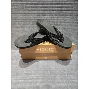 Vionic Women's Bella X Toe‎ Post Sandals Patent Leather With Bow Black  10W